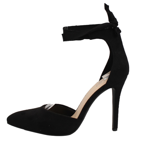 SIZE 6.5 and 7.5 Black Faux Suede Pointy Toe Ankle Tie Stiletto Hee - Picture 6 of 7